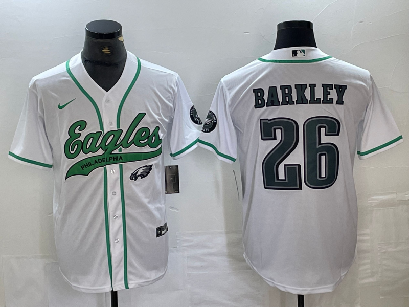 Men's Philadelphia Eagles Saquon Barkley #26 White Jersey Joint Edition